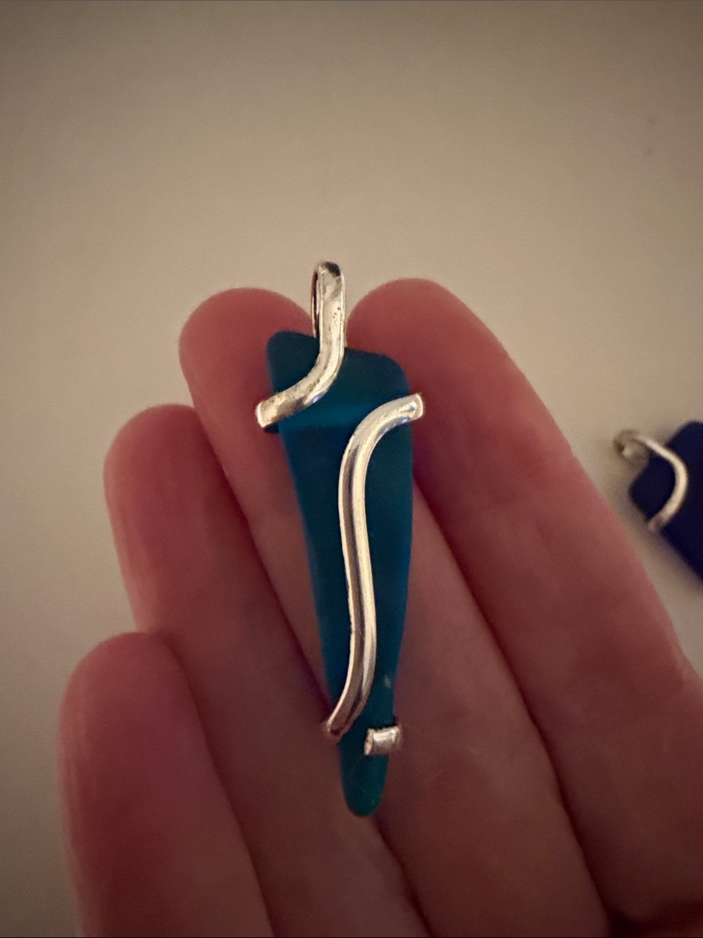 Sea Glass Pendant Set in Teal and Cobalt Blue - Picture 6 of 6